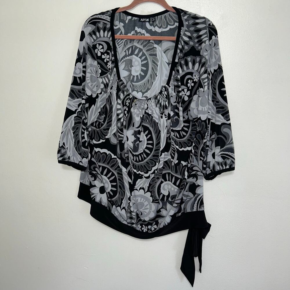 APT.9 Black Gray Floral Blouse Elbow Sleeve Women's 1X